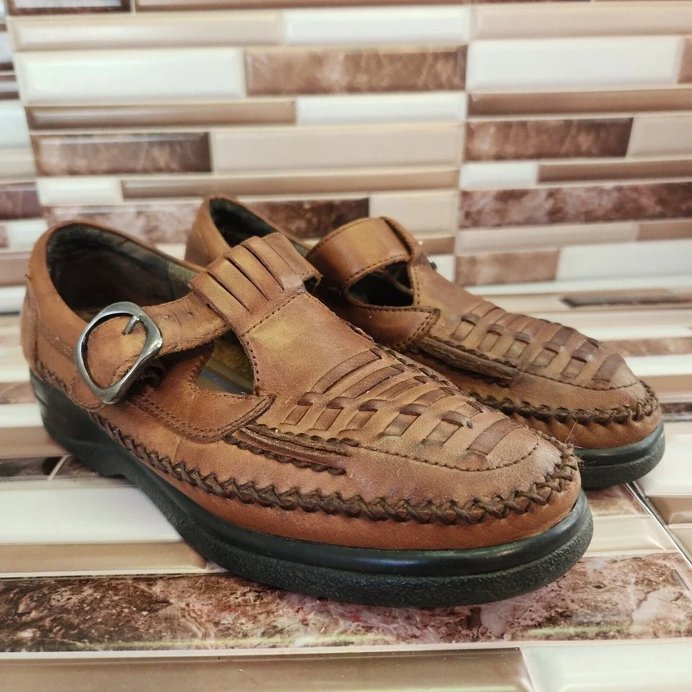 Dr. Scholls Shoes Womens 6.5 Brown Leather Loafers Adjustable Buckle - Picture 1 of 11